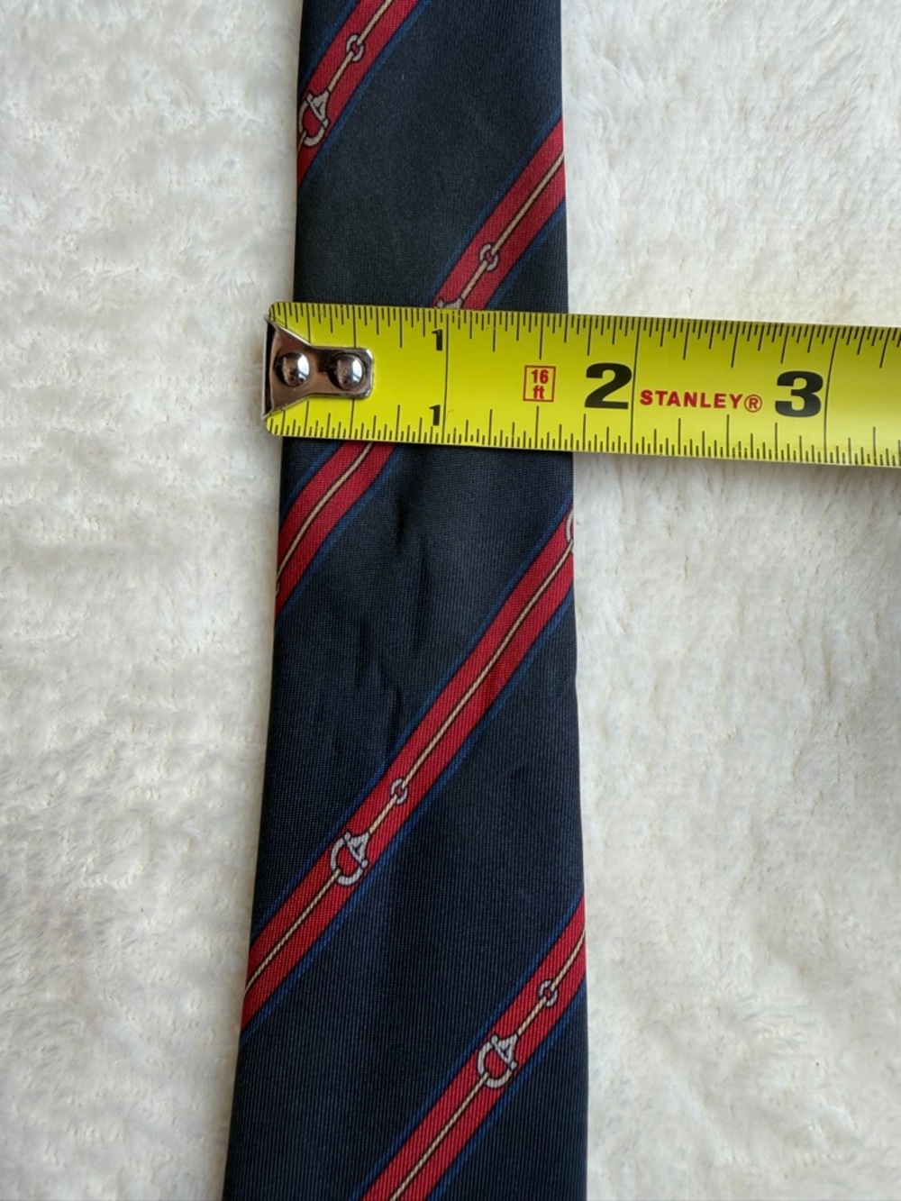 VINTAGE Gucci Men's Striped Tie Navy Red 100% Silk Horsebit Logo Classic - Picture 6 of 10
